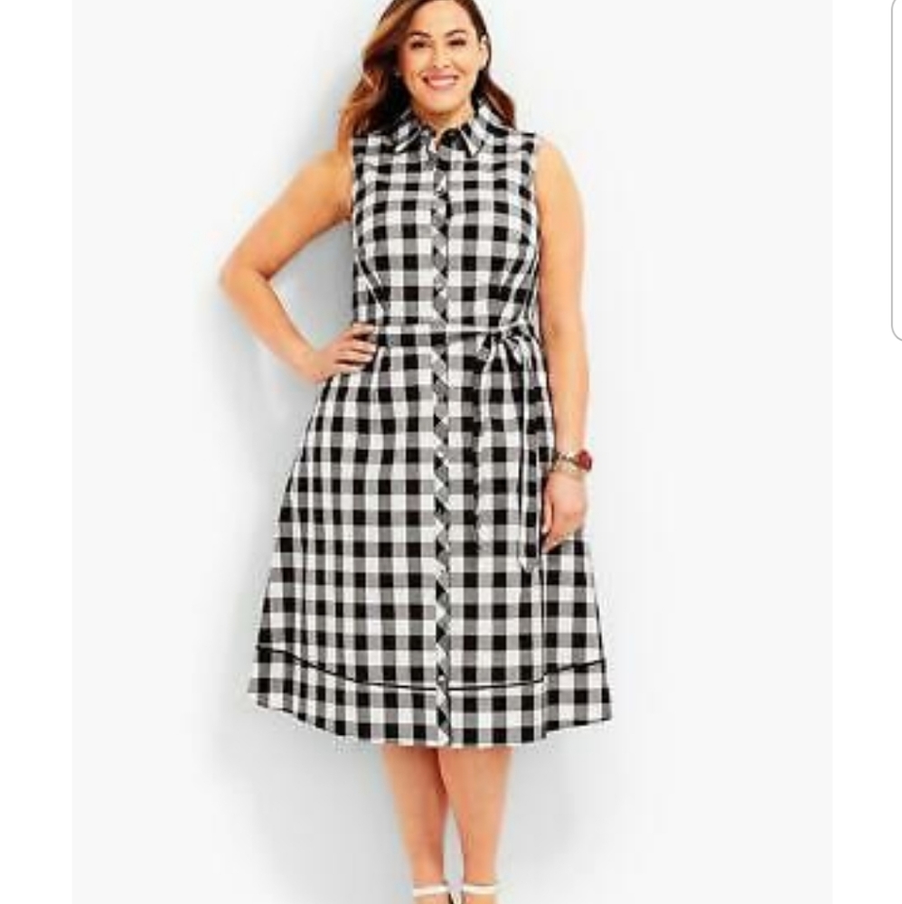 New Talbots Black/White Plaid Button Down Dress 16
